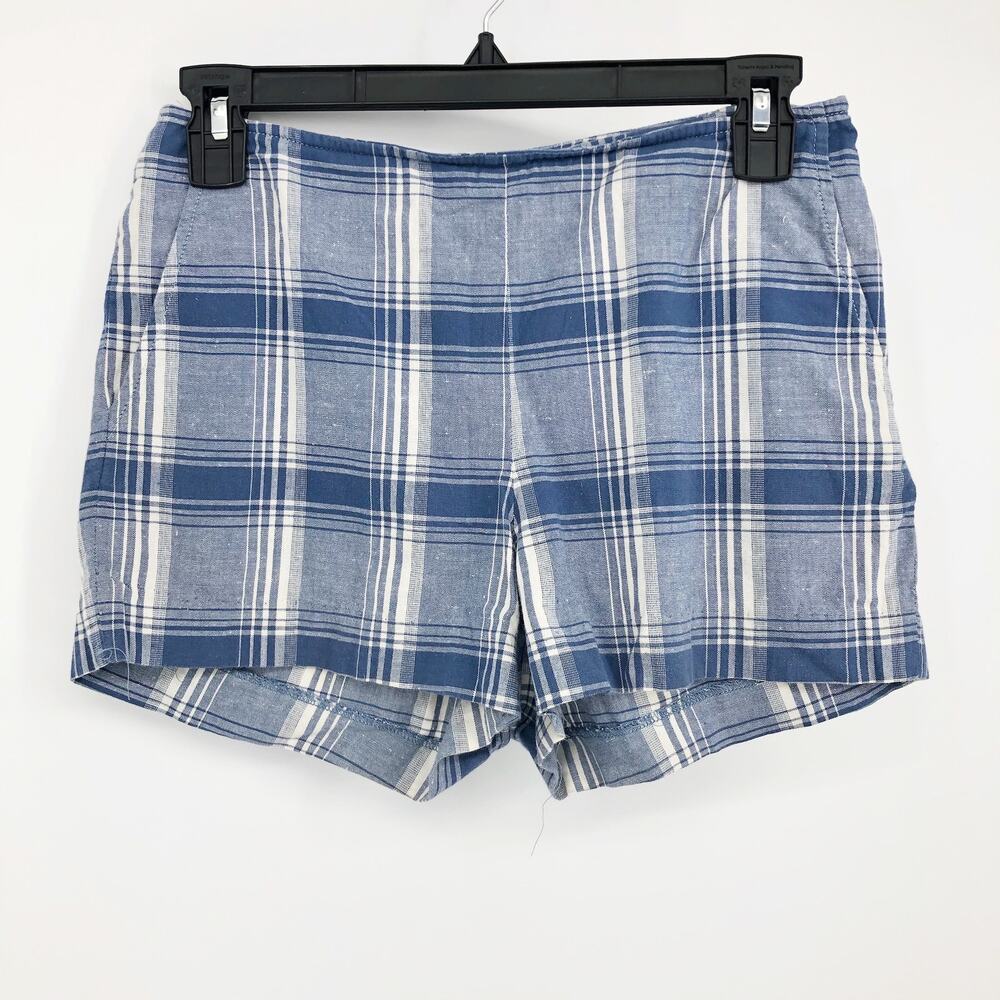 Steven Alan Womens Shorts Size 2 Blue Plaid Cotton Mid Rise Pockets Pull-On